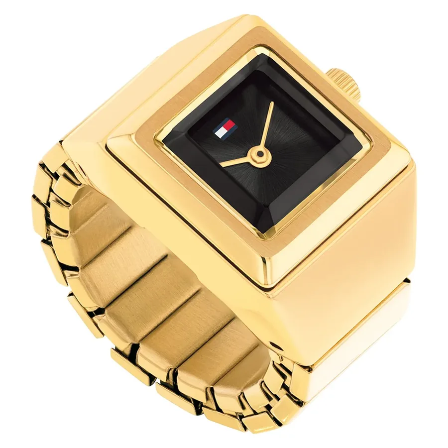 Tommy Hilfiger Ivy Ring 15x15mm Black Dial, Gold-Tone Stainless Steel Bracelet, front view