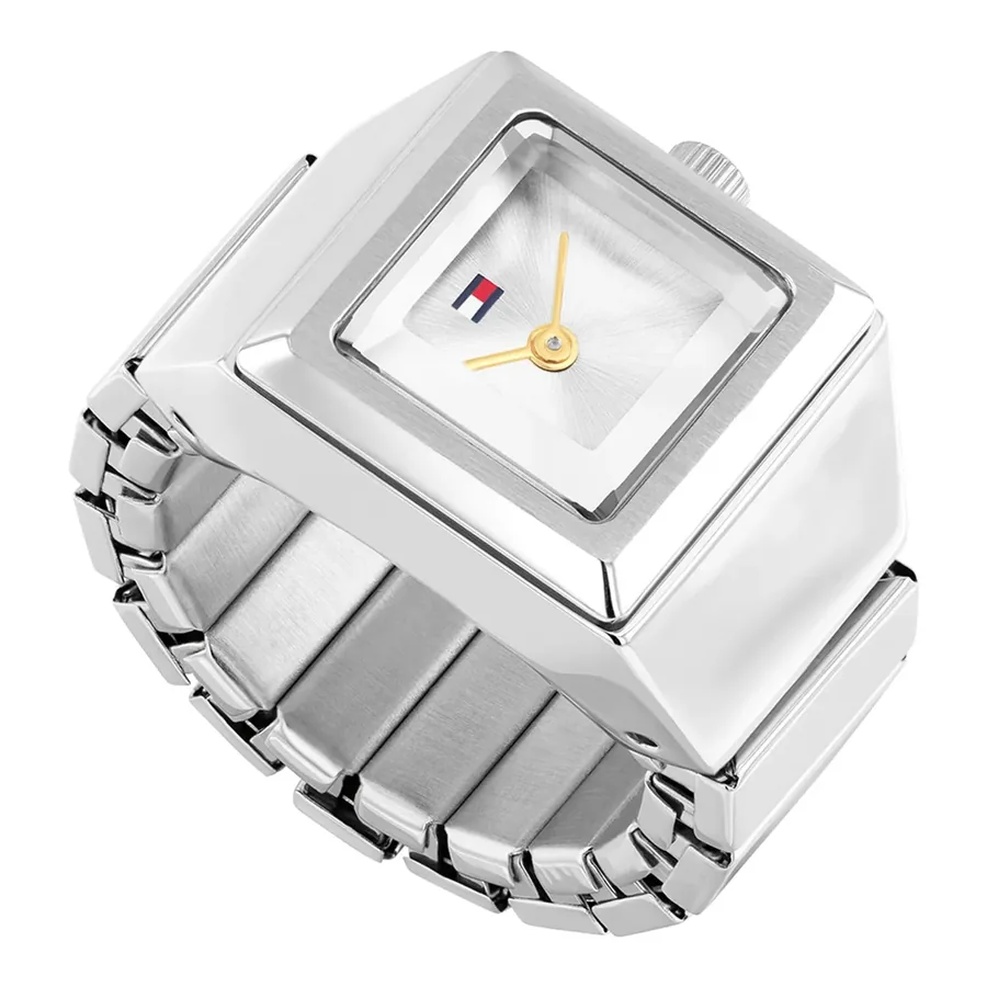 Tommy Hilfiger Ivy Ring 15x15mm Black Dial, Silver-Tone Stainless Steel Bracelet, front view