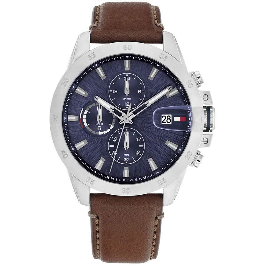 Tommy Hilfiger Jameson 43mm Blue Dial, Brown Leather Strap, front view