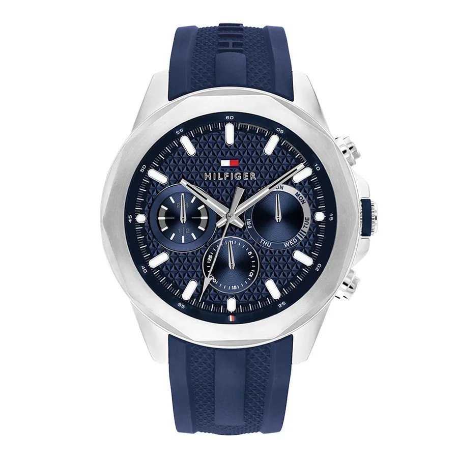 Tommy Hilfiger Lars 46mm Blue Dial, Blue Rubber Strap, front view