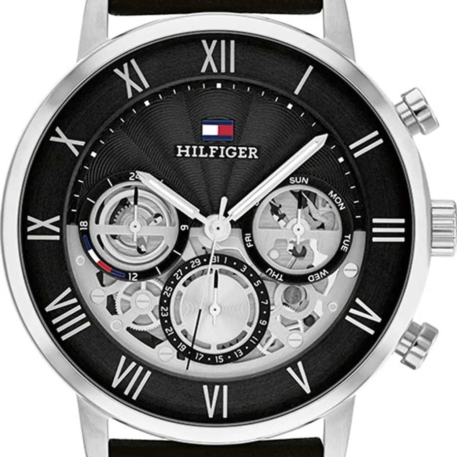 Tommy Hilfiger Legend 44mm Black Dial, Black Leather Strap, view 2