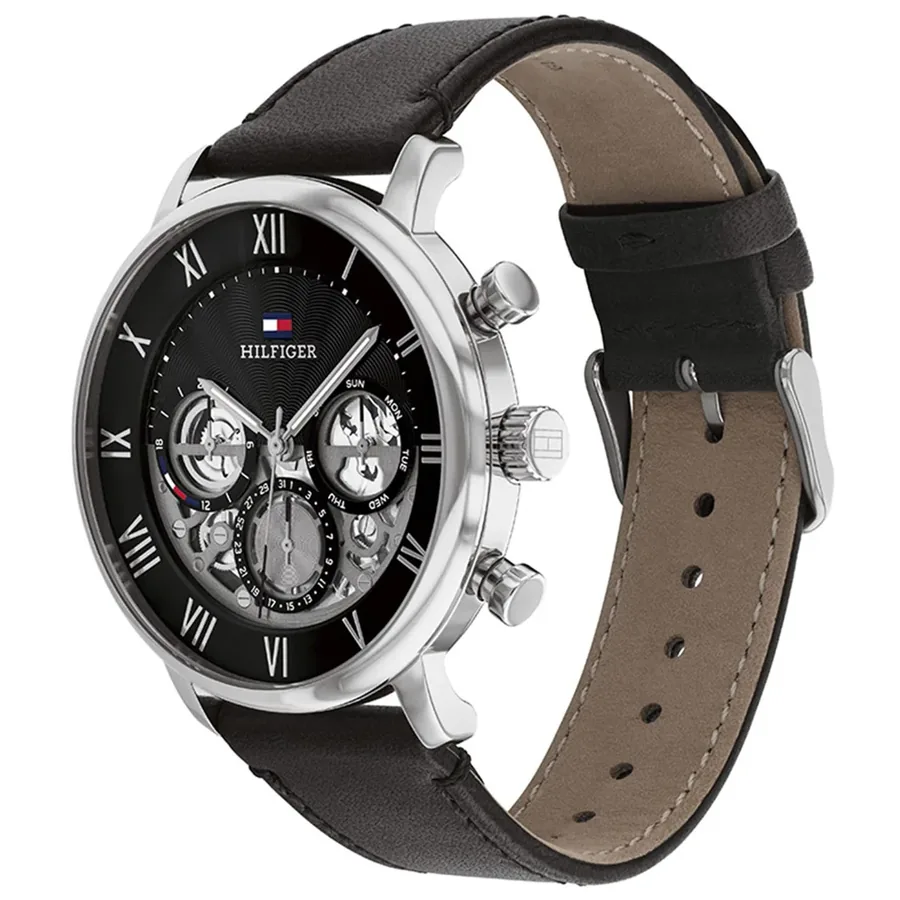 Tommy Hilfiger Legend 44mm Black Dial, Black Leather Strap, view 3
