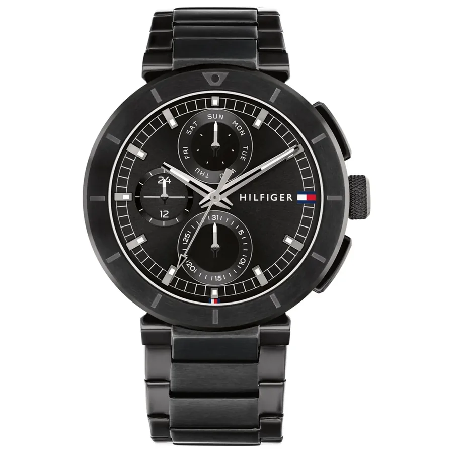 Tommy Hilfiger Lorenzo 44mm Black Dial, Black Stainless Steel Bracelet, front view