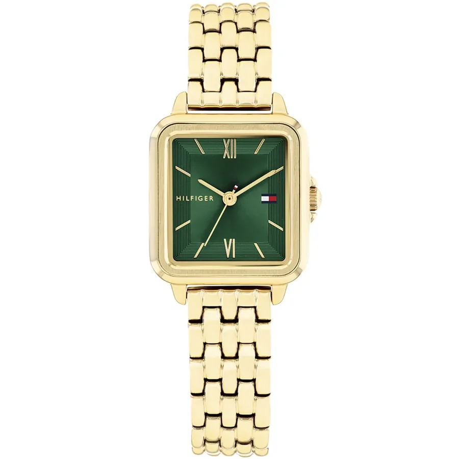 Tommy Hilfiger Mia 24mm Silvery White Dial, Gold-Tone Metal Bracelet, front view