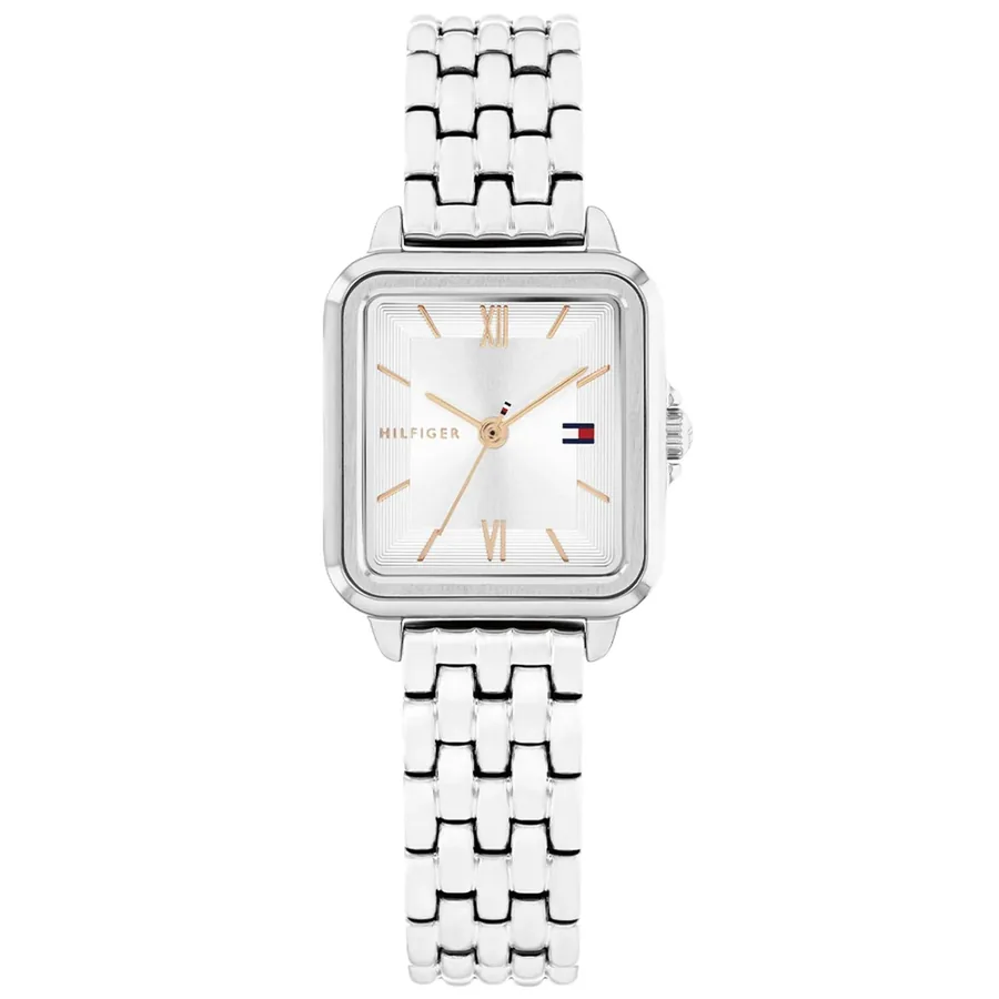 Tommy Hilfiger Mia 24mm Silvery White Dial, Silver-Tone Metal Bracelet, front view