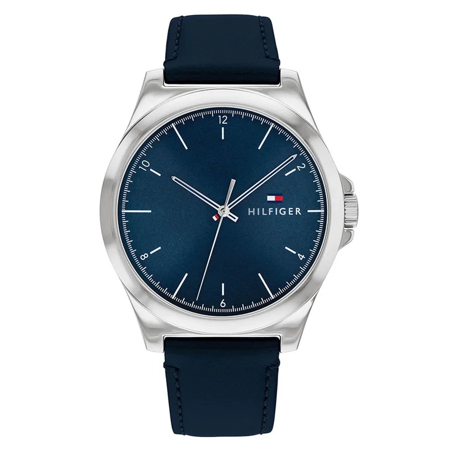 Tommy Hilfiger Norris 42mm Blue Dial, Blue Leather Strap, front view