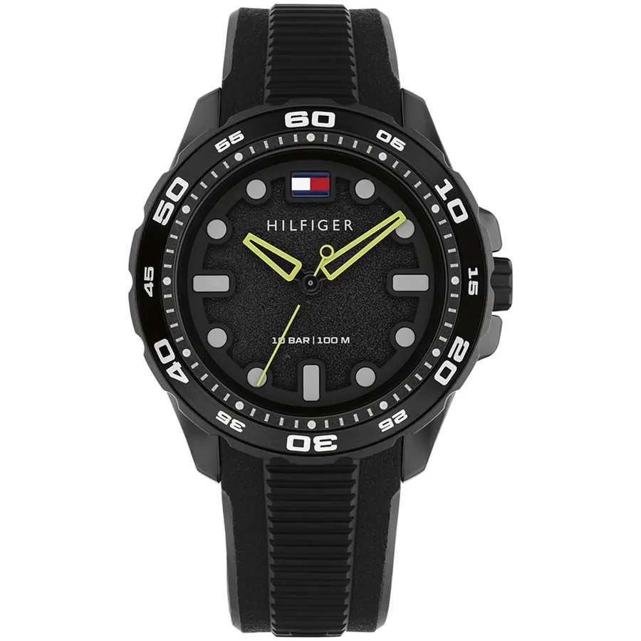 Tommy Hilfiger Regatta 42mm Black Dial, Black Rubber Strap, front view