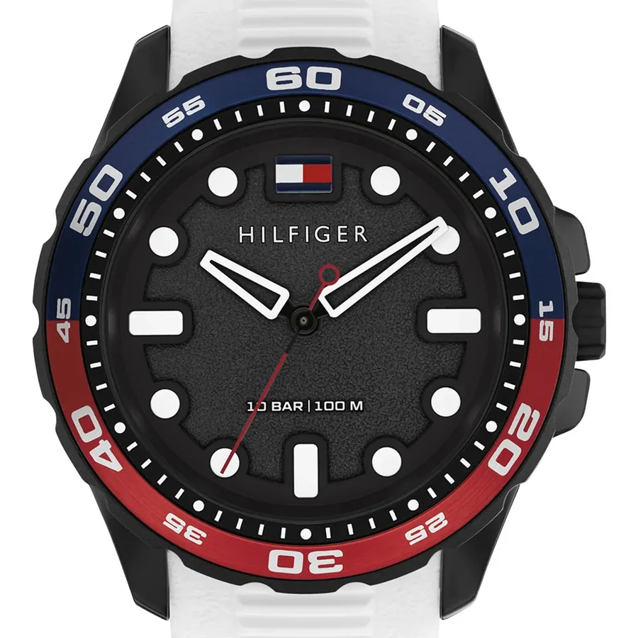 Tommy Hilfiger Regatta 42mm Black Dial, White Rubber Strap, view 3
