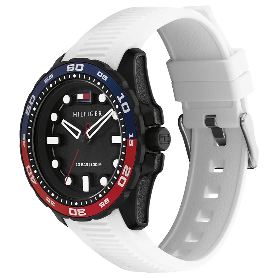 Tommy Hilfiger Regatta 42mm Black Dial, White Rubber Strap, view 4