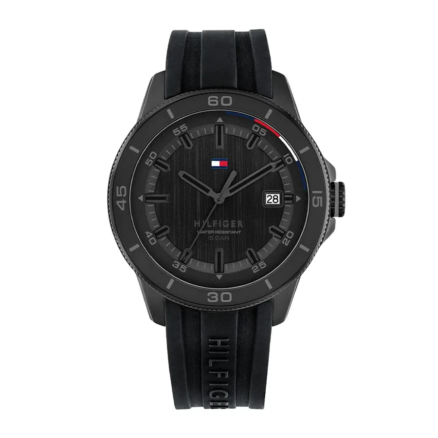 Tommy Hilfiger Remy 43mm Black Dial, Black Rubber Strap, front view