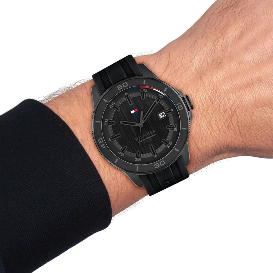 Tommy Hilfiger Remy 43mm Black Dial, Black Rubber Strap, view 5
