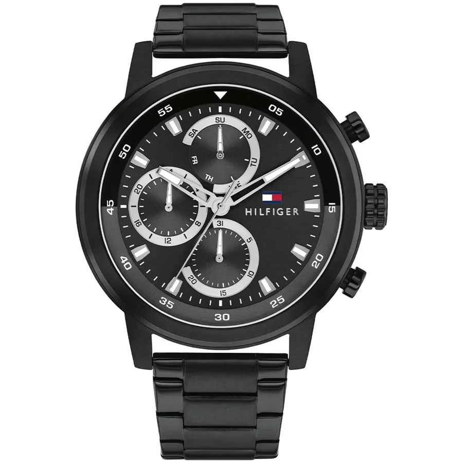 Tommy Hilfiger Rocky 46mm Black Dial, Black Metal Bracelet, front view
