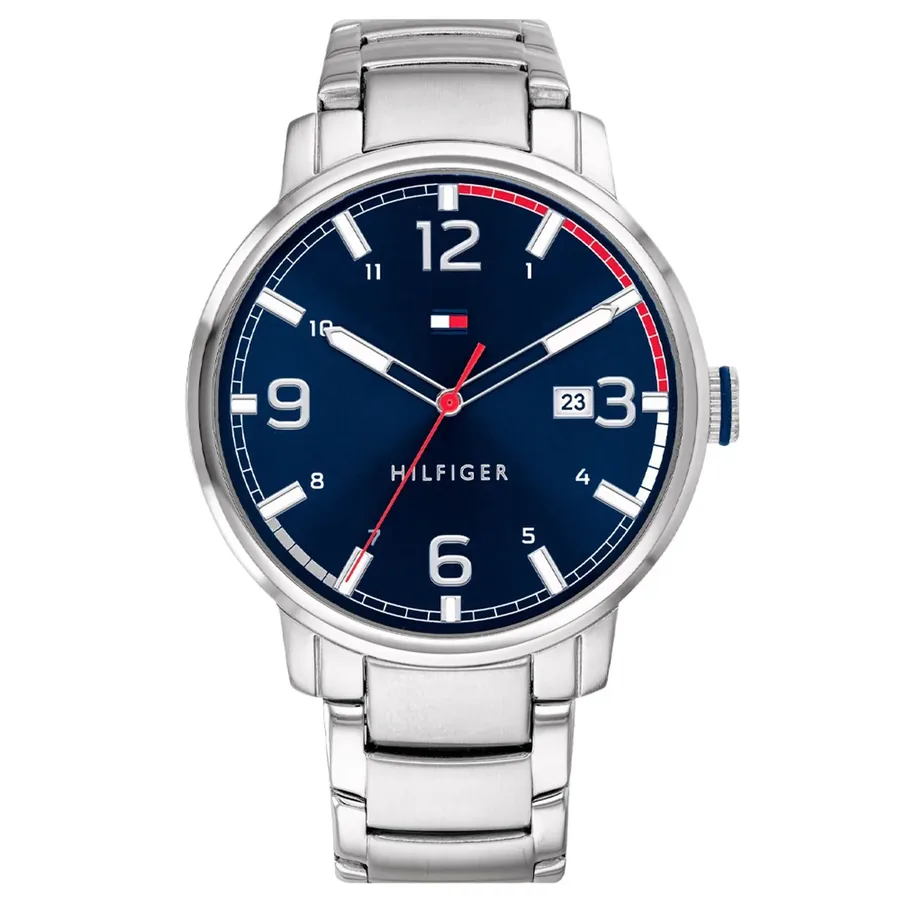 Tommy Hilfiger TH Essentials Blue Dial, Silver-Tone Stainless Steel Bracelet, Ref. 1791754, front view