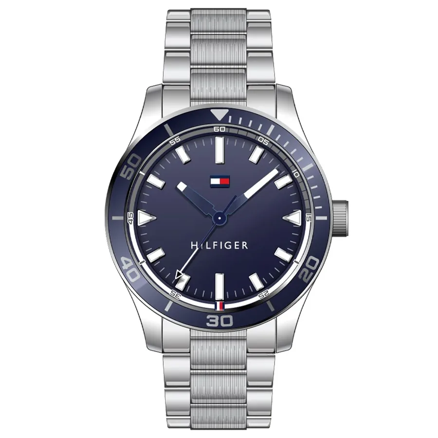 Tommy Hilfiger TH Essentials Blue Dial, Silver-Tone Stainless Steel Bracelet, Ref. 1791817, front view