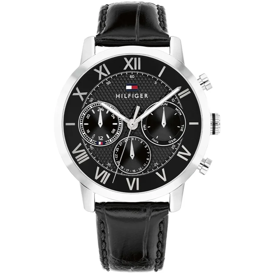 Tommy Hilfiger TH Oxford 42mm Black Dial, Black Leather Strap, front view