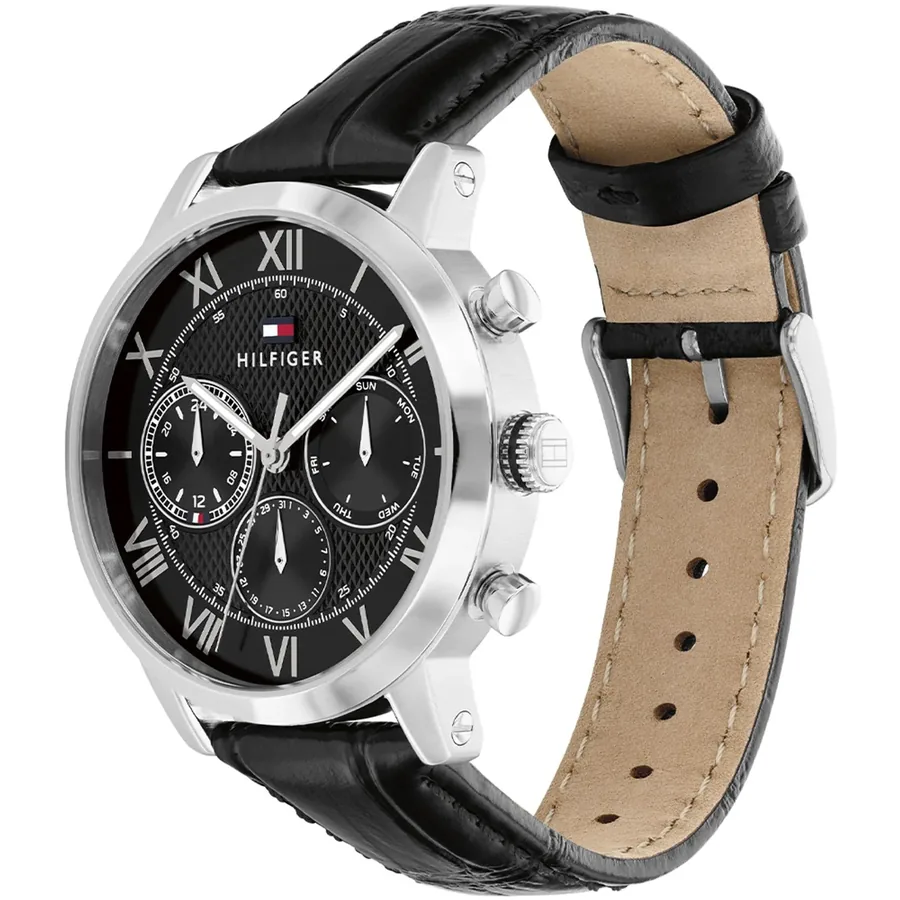 Tommy Hilfiger TH Oxford 42mm Black Dial, Black Leather Strap, view 3