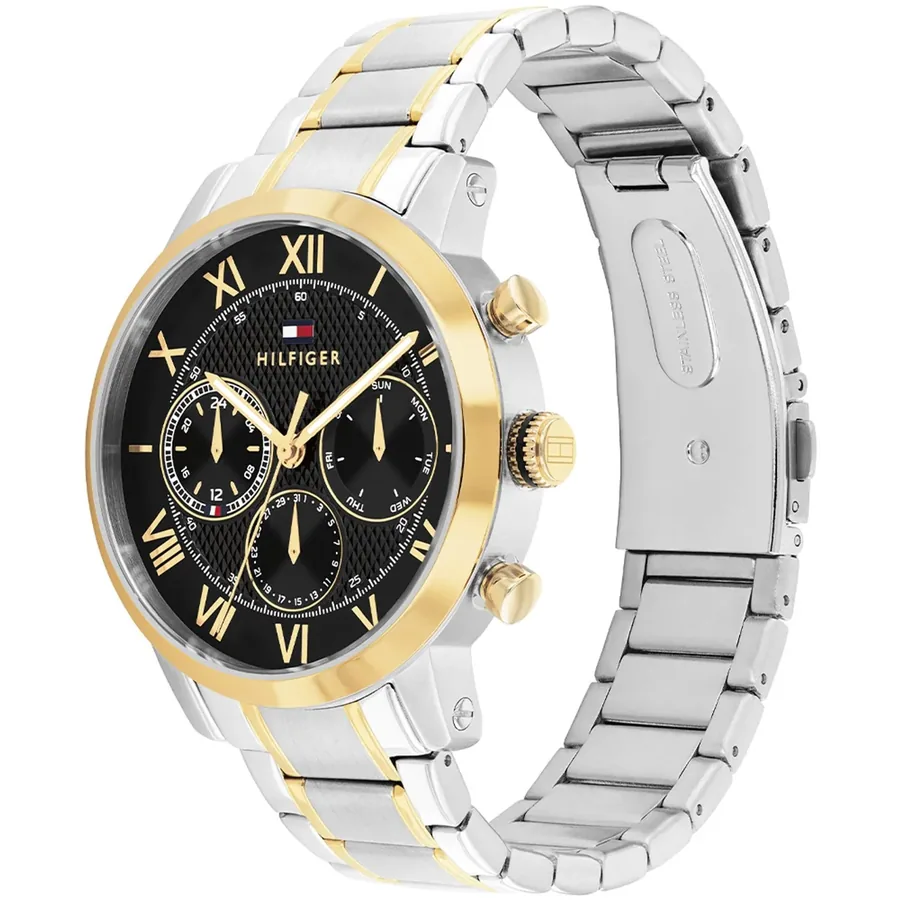 Tommy Hilfiger TH Oxford 42mm Black Dial, Silver and Gold-Tone Stainless Steel Bracelet, view 3