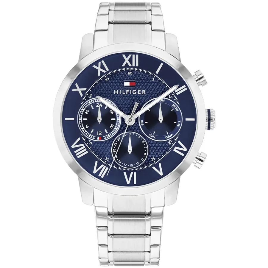 Tommy Hilfiger TH Oxford 42mm Blue Dial, Silver-Tone Stainless Steel Bracelet, front view