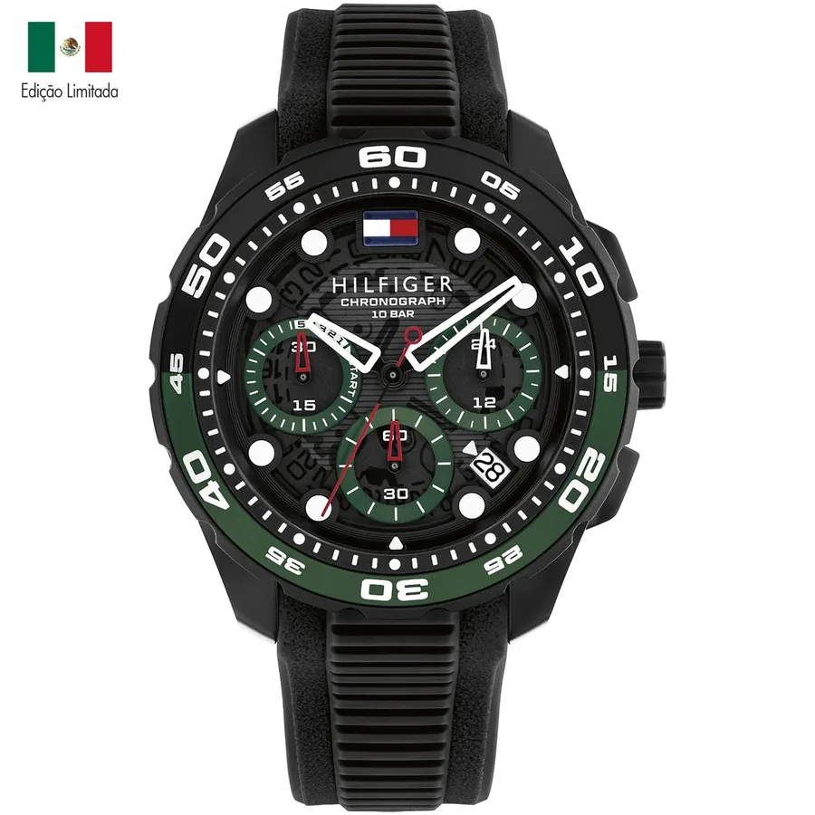 Tommy Hilfiger TH Regatta 44mm Black Dial, Black Rubber Strap, Ref. 1792247, front view