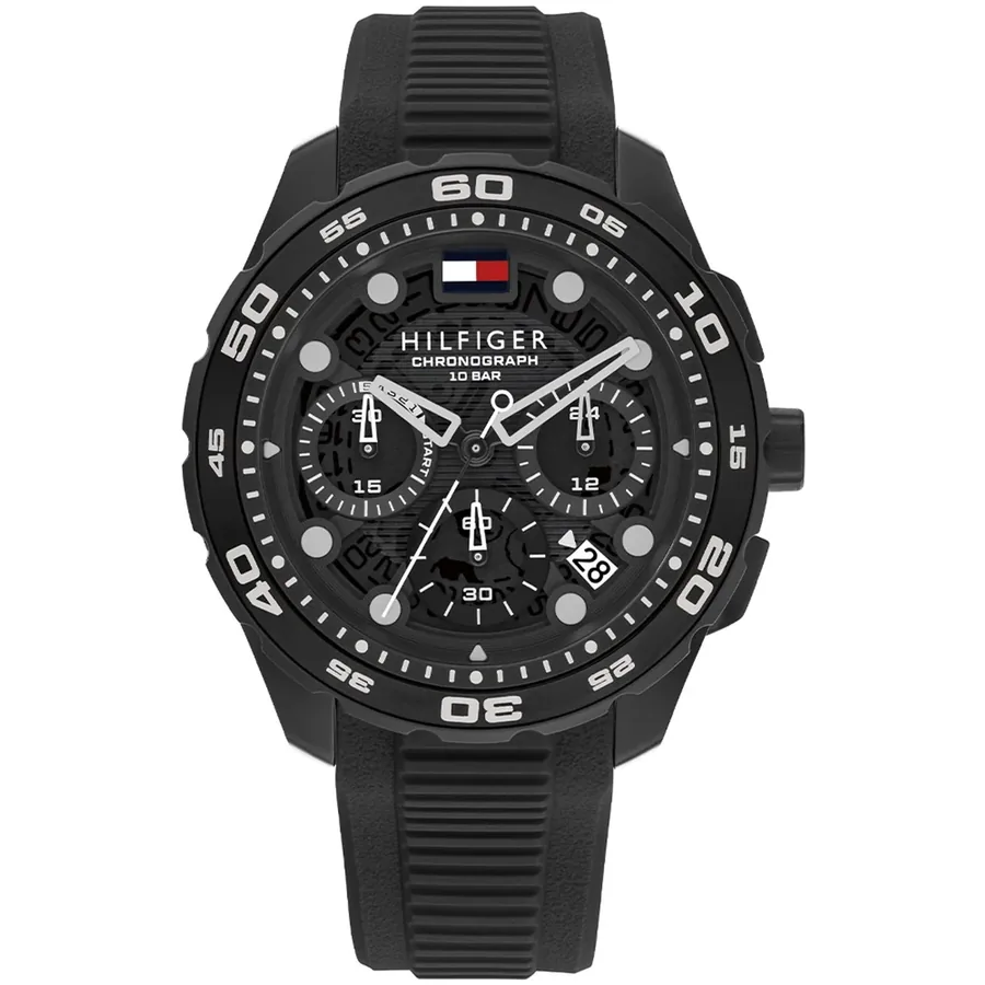 Tommy Hilfiger TH Regatta 44mm Black Dial, Black Rubber Strap, Ref. 1792233, front view