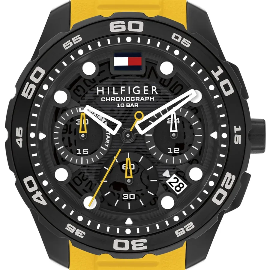 Tommy Hilfiger TH Regatta 44mm Chronograph Black Dial, Yellow Silicone Strap, view 2