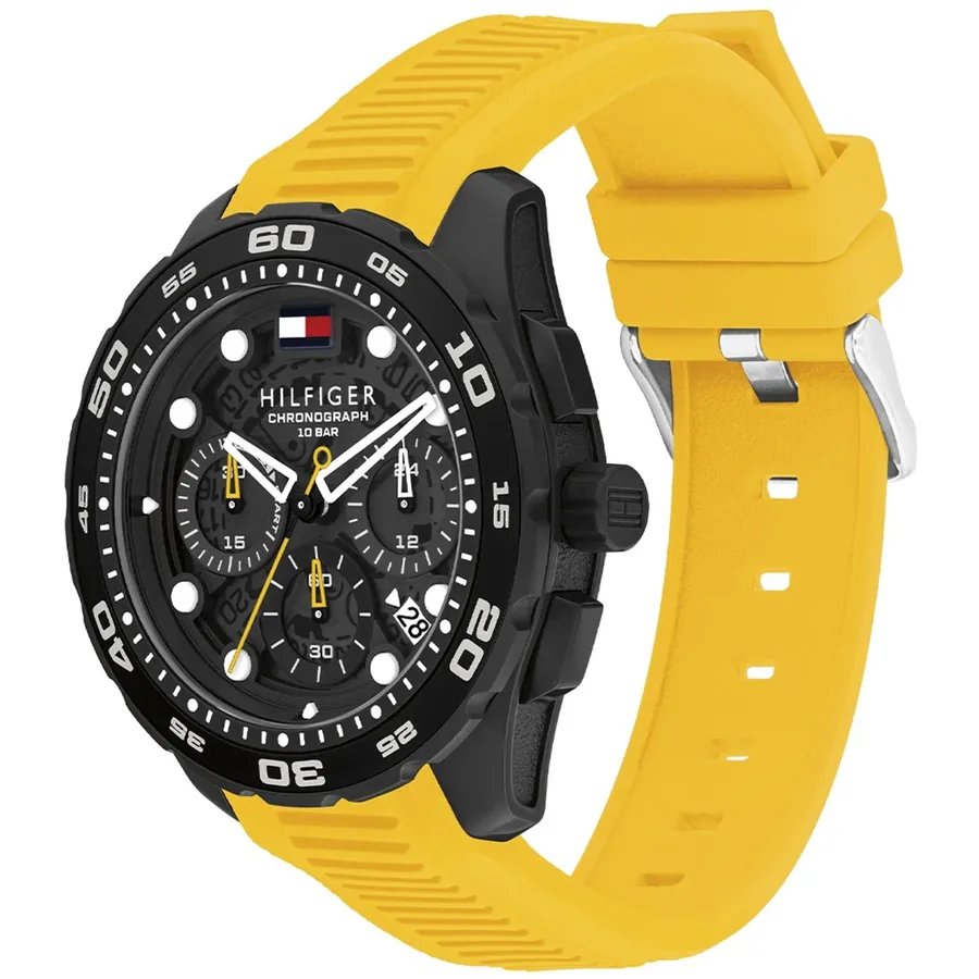 Tommy Hilfiger TH Regatta 44mm Chronograph Black Dial, Yellow Silicone Strap, view 3