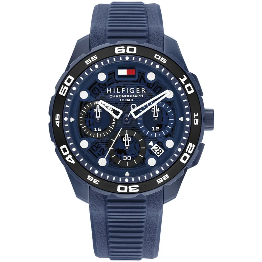 Tommy Hilfiger TH Regatta 44mm Chronograph Blue Dial, Blue Rubber Strap, front view