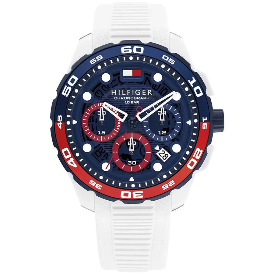 Tommy Hilfiger TH Regatta 44mm Chronograph Blue Dial, White Rubber Strap, front view