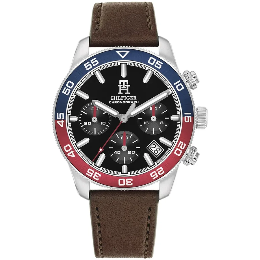 Tommy Hilfiger TH85 Chrono Leather 41mm Black Dial, front view