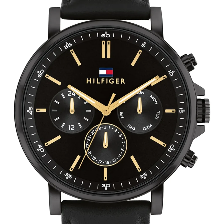 Tommy Hilfiger Tyson 43mm Black Dial, Black Leather Strap, view 2
