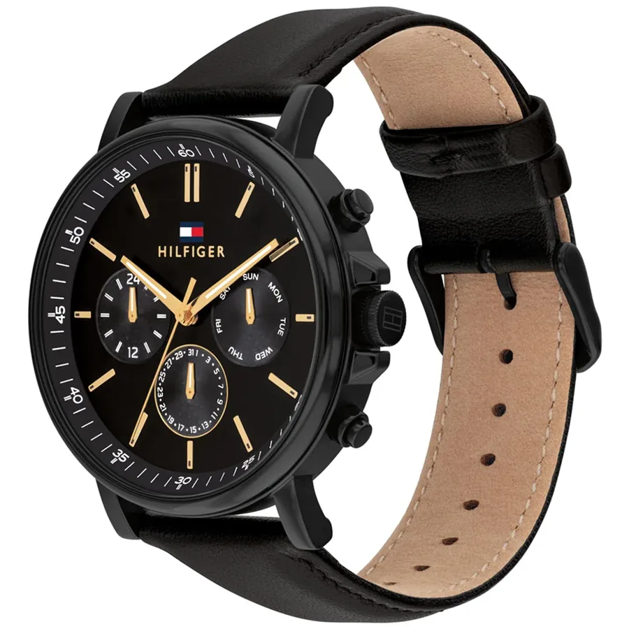 Tommy Hilfiger Tyson 43mm Black Dial, Black Leather Strap, view 3