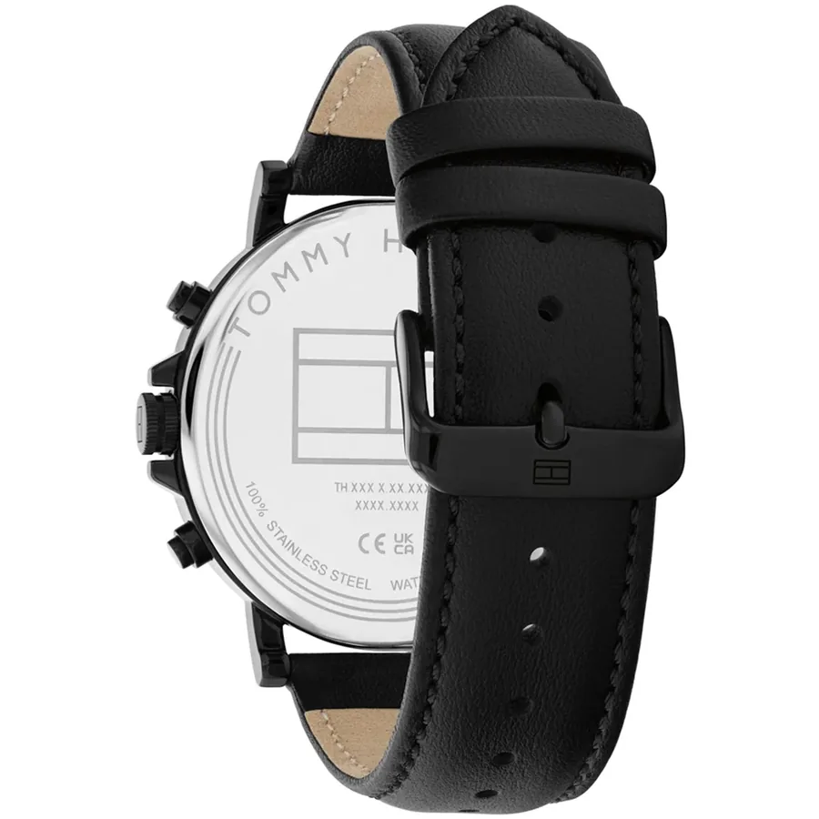 Tommy Hilfiger Tyson 43mm Black Dial, Black Leather Strap, view 4