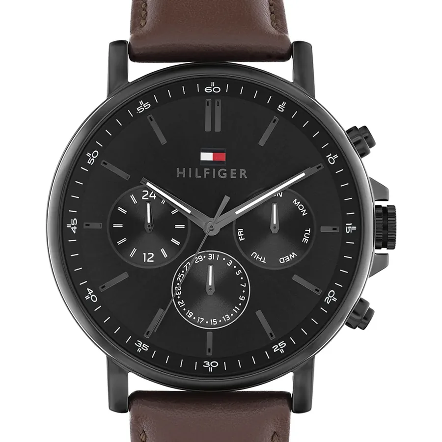 Tommy Hilfiger Tyson 43mm Black Dial, Brown Leather Strap, view 2