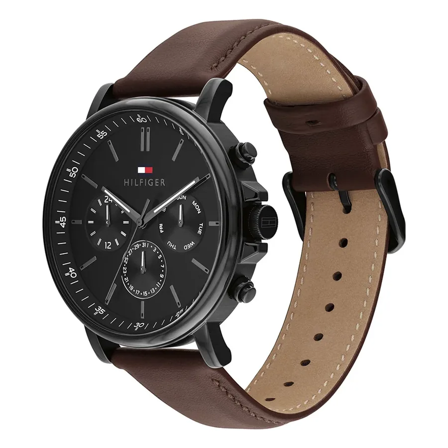 Tommy Hilfiger Tyson 43mm Black Dial, Brown Leather Strap, view 3