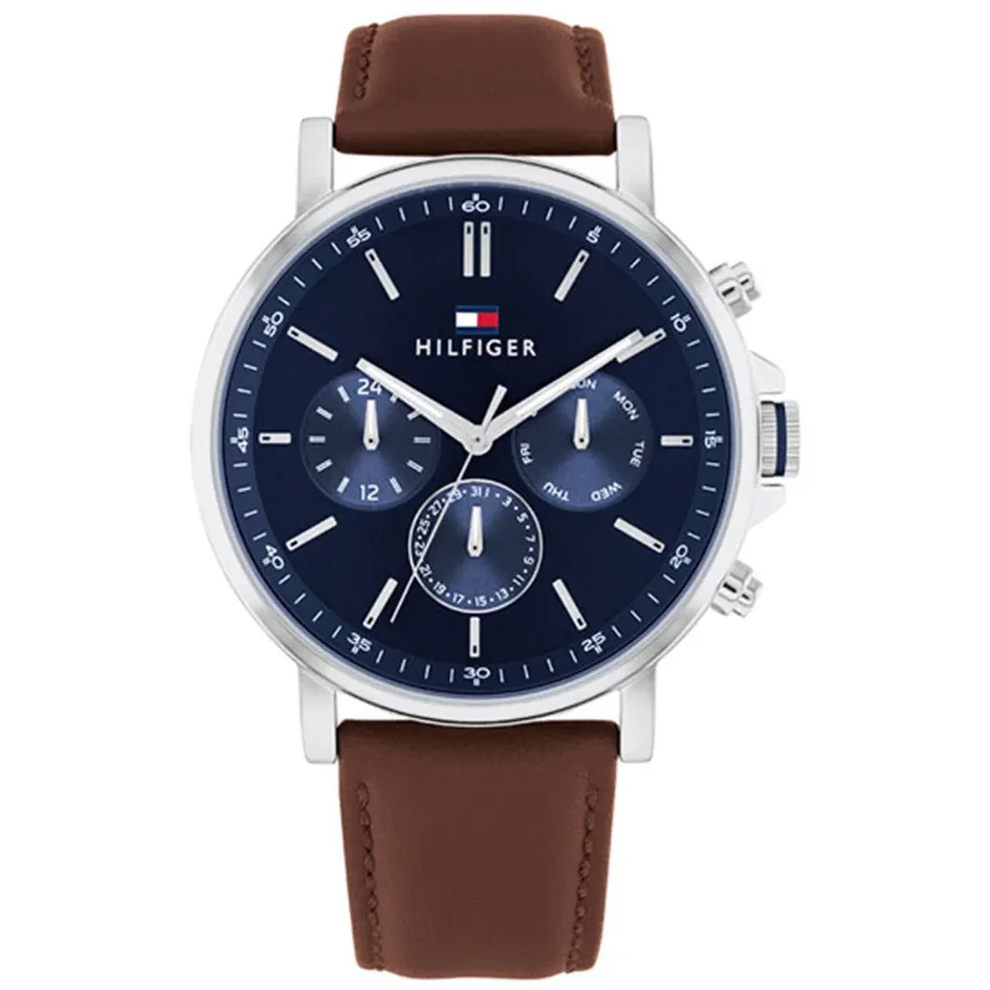 Tommy Hilfiger Tyson 43mm Blue Dial, Brown Leather Strap, Ref. 1710585, front view