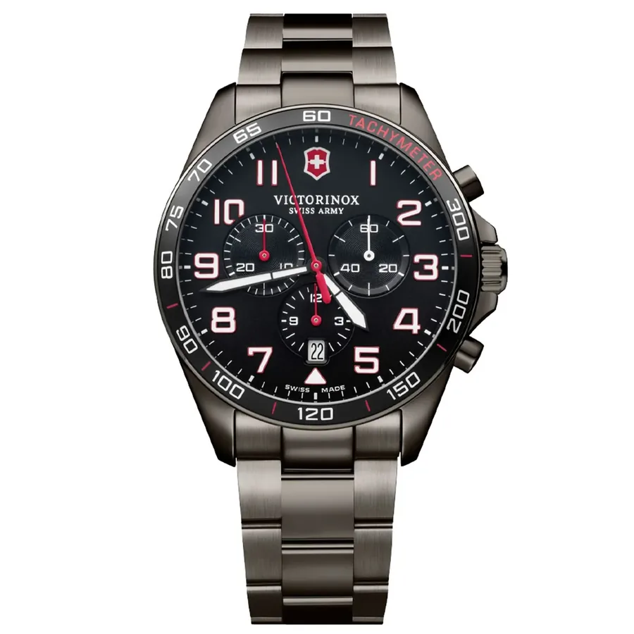 Victorinox Fieldforce Chronograph 42mm Watch, Black Strap, front view