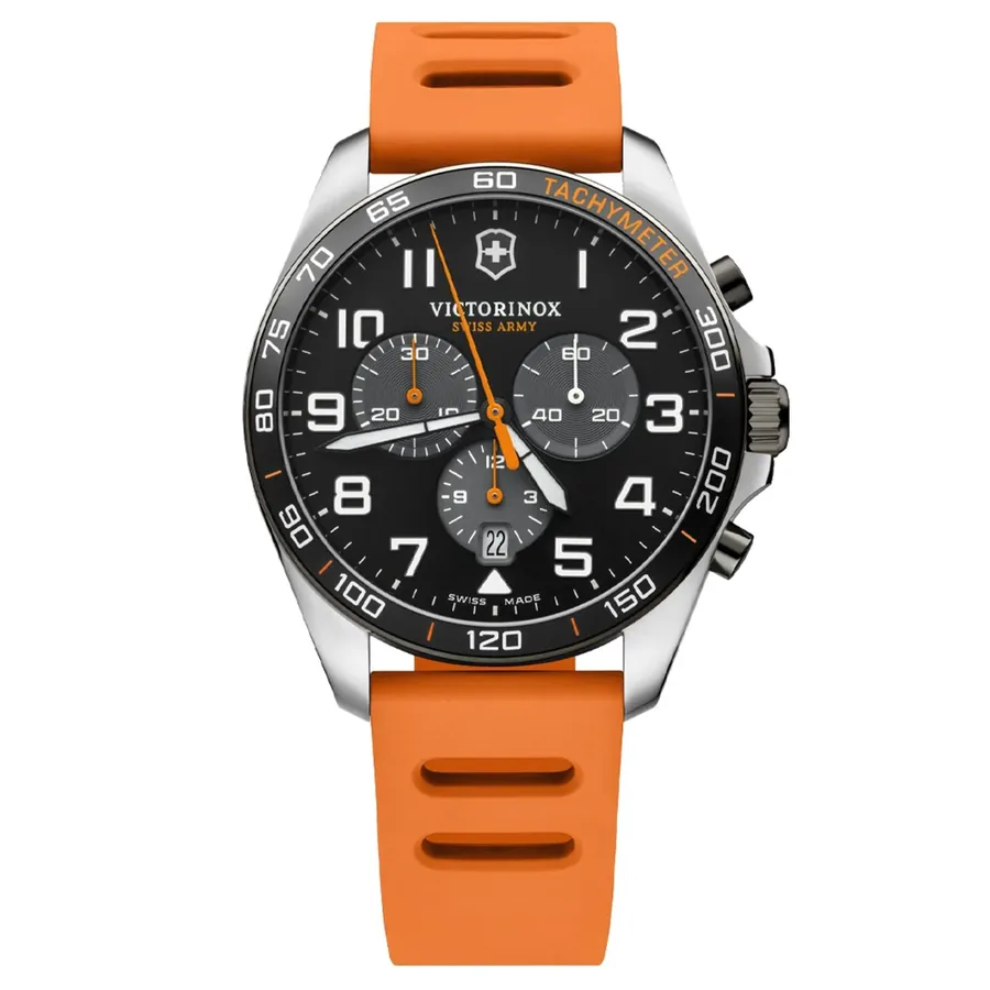 Victorinox Fieldforce Chronograph 42mm Watch, Orange Strap, front view