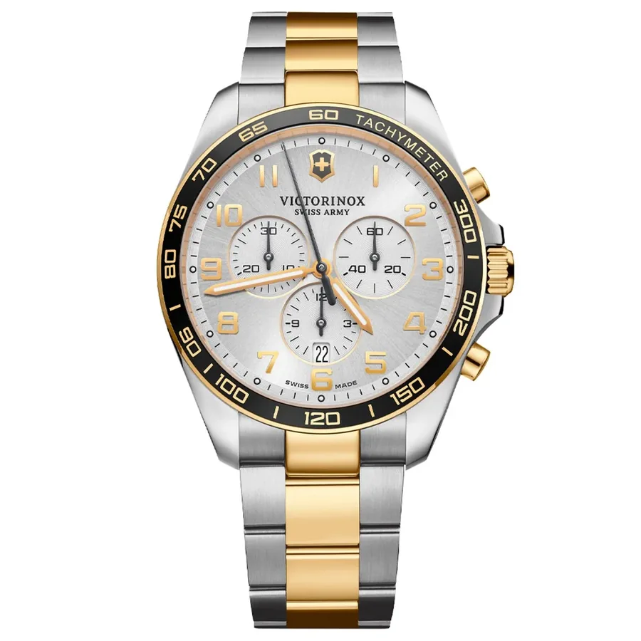 Victorinox Fieldforce Classic Chronograph 42mm Grey Dial, Gold-Tone Strap, Ref. 241903, front view