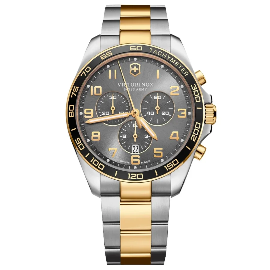 Victorinox Fieldforce Classic Chronograph 42mm Grey Dial, Gold-Tone Strap, Ref. 241902, front view