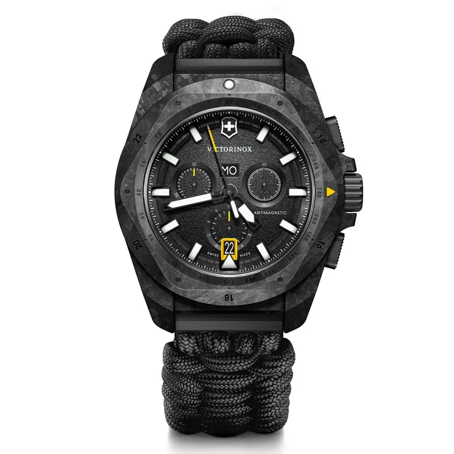 Victorinox I.N.O.X. 43mm Chronograph Black Dial, Black Paracord Strap, front view