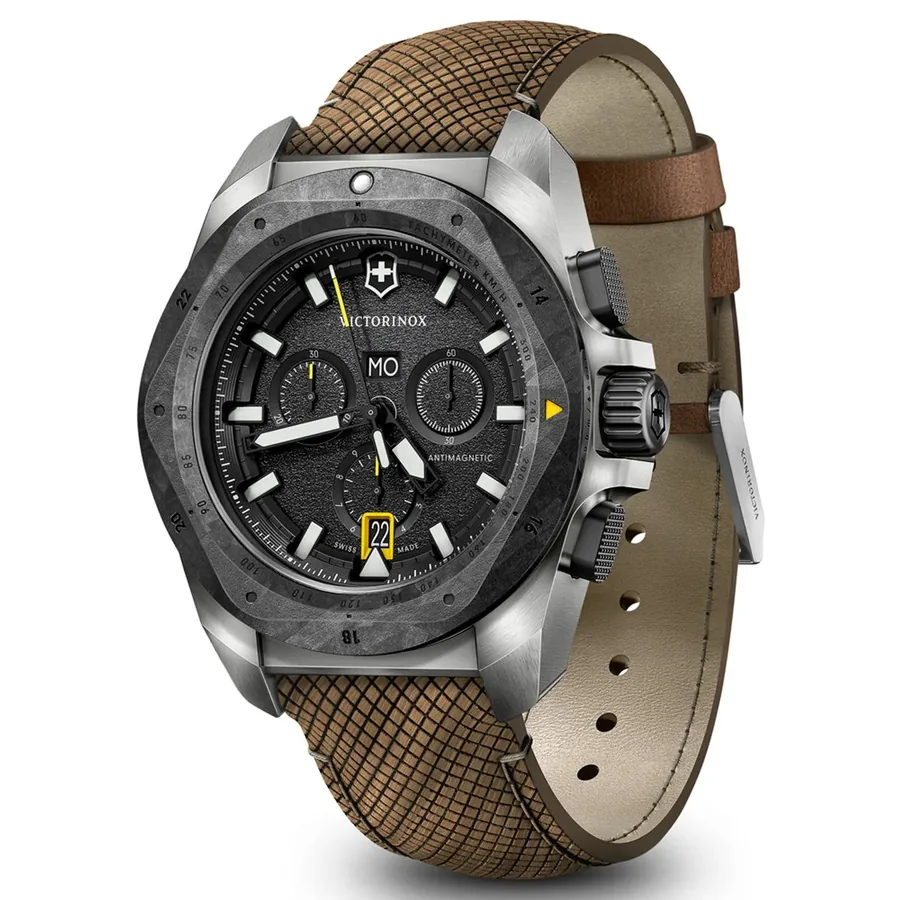 Victorinox I.N.O.X. 43mm Chronograph Black Dial, Brown Rubber Strap, view 2