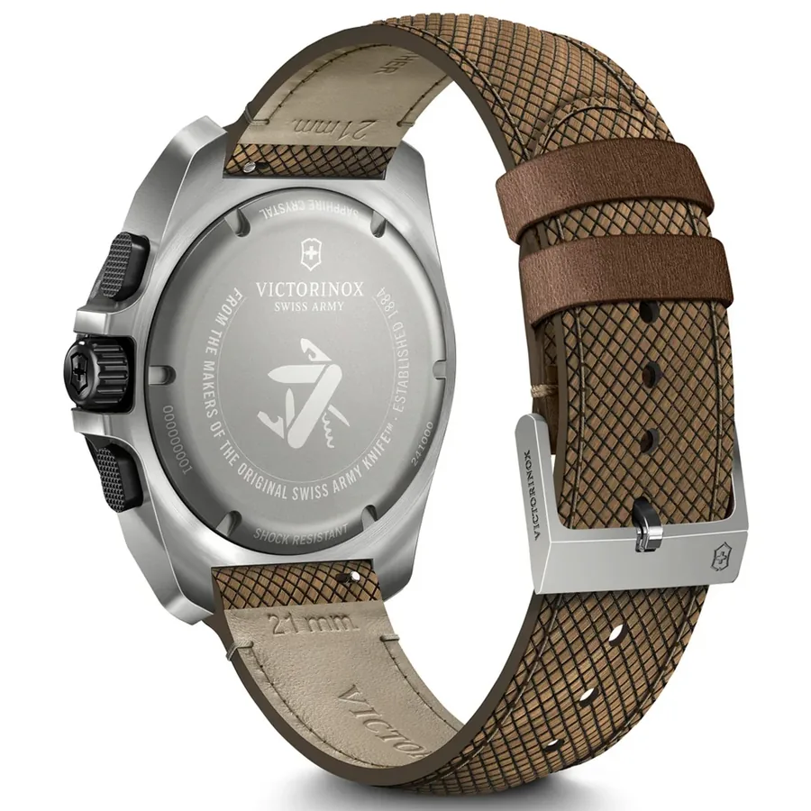 Victorinox I.N.O.X. 43mm Chronograph Black Dial, Brown Rubber Strap, view 3