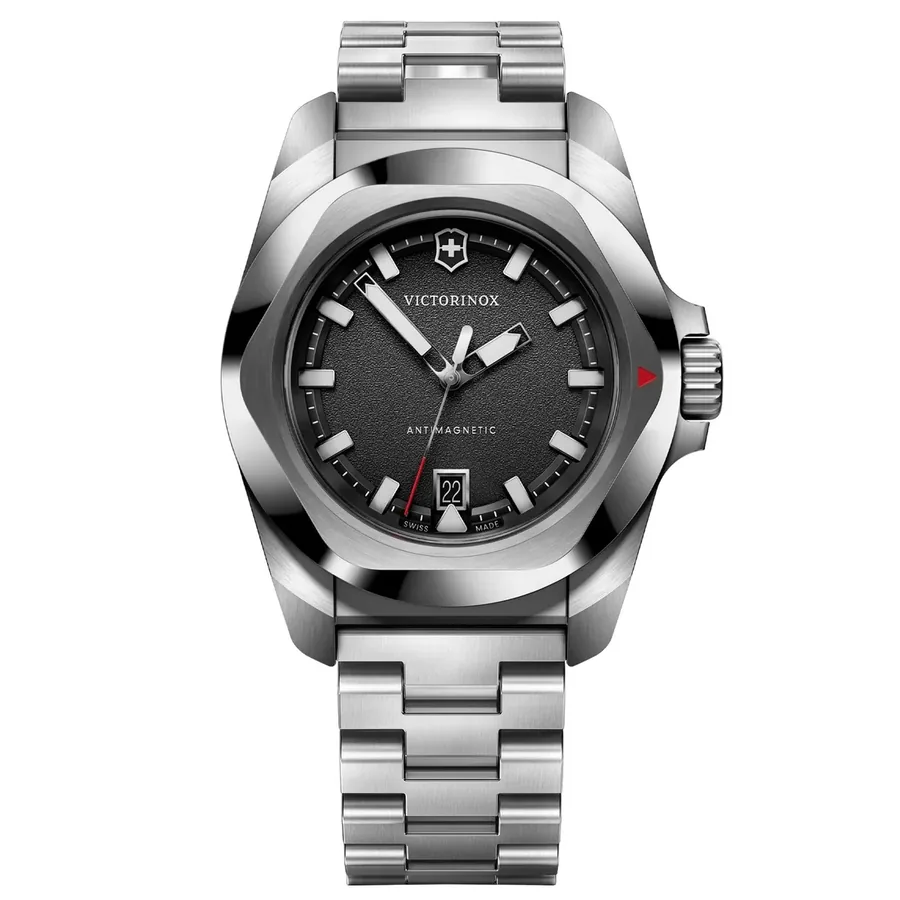 Victorinox I.N.O.X. Quartz 41mm Black Dial, Silver-Tone Stainless Steel Bracelet, front view