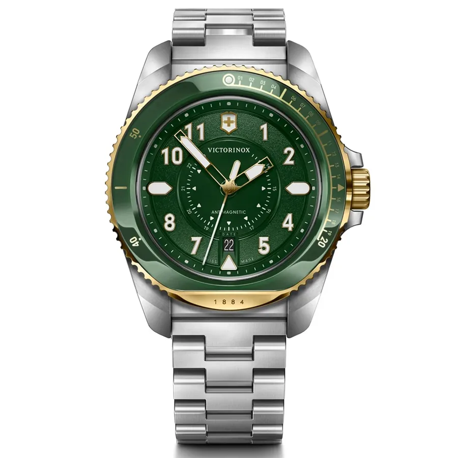 Victorinox Journey 43mm Green Dial, Silver-Tone Stainless Steel Bracelet, Ref. 242012, front view
