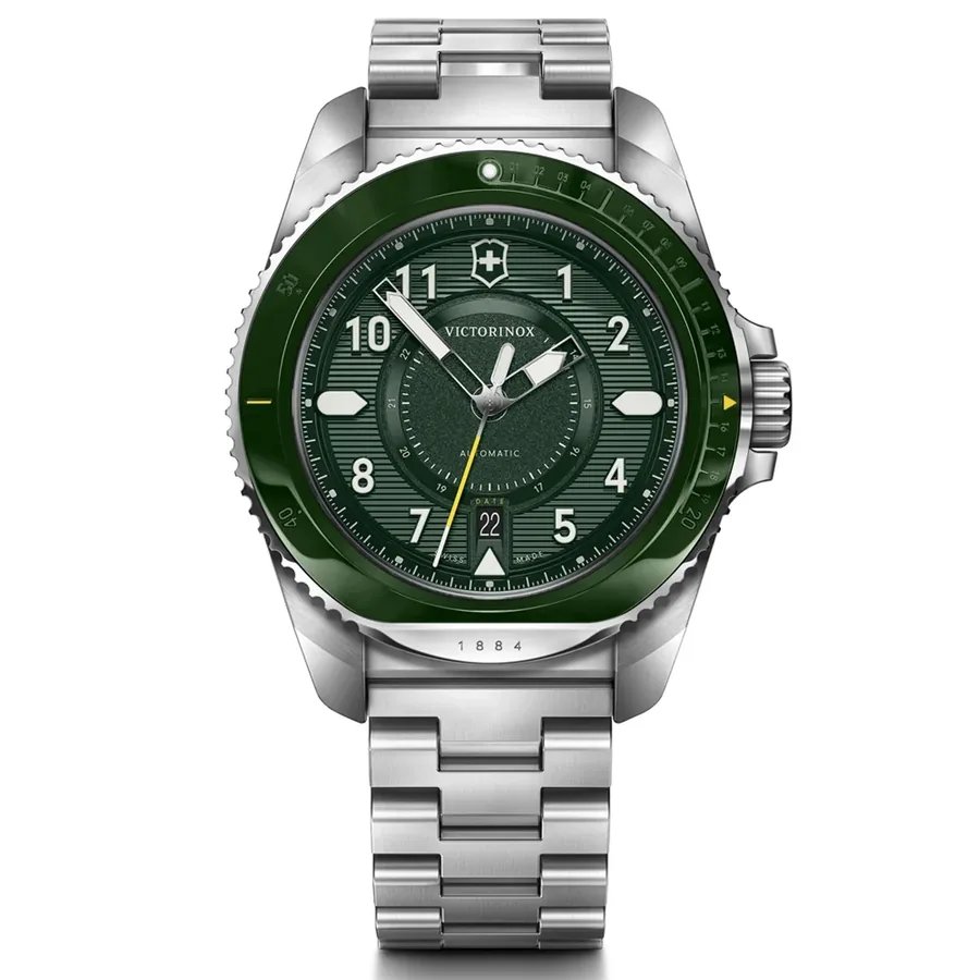Victorinox Journey 43mm Green Dial, Silver-Tone Stainless Steel Bracelet, Ref. 242015, front view