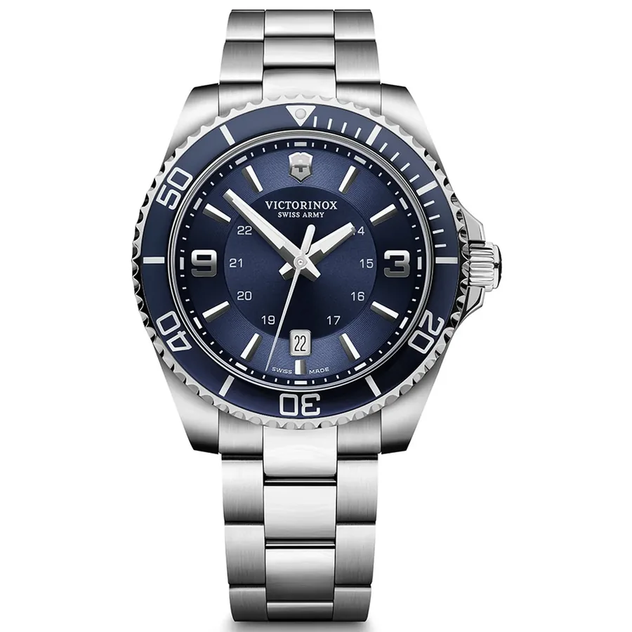 Victorinox Maverick 43mm Blue Dial, Silver-Tone Stainless Steel Bracelet, front view