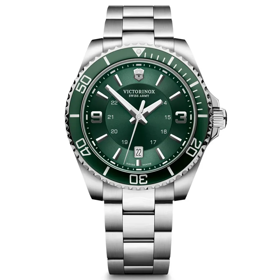 Victorinox Maverick 43mm Green Dial, Silver-Tone Stainless Steel Bracelet, front view