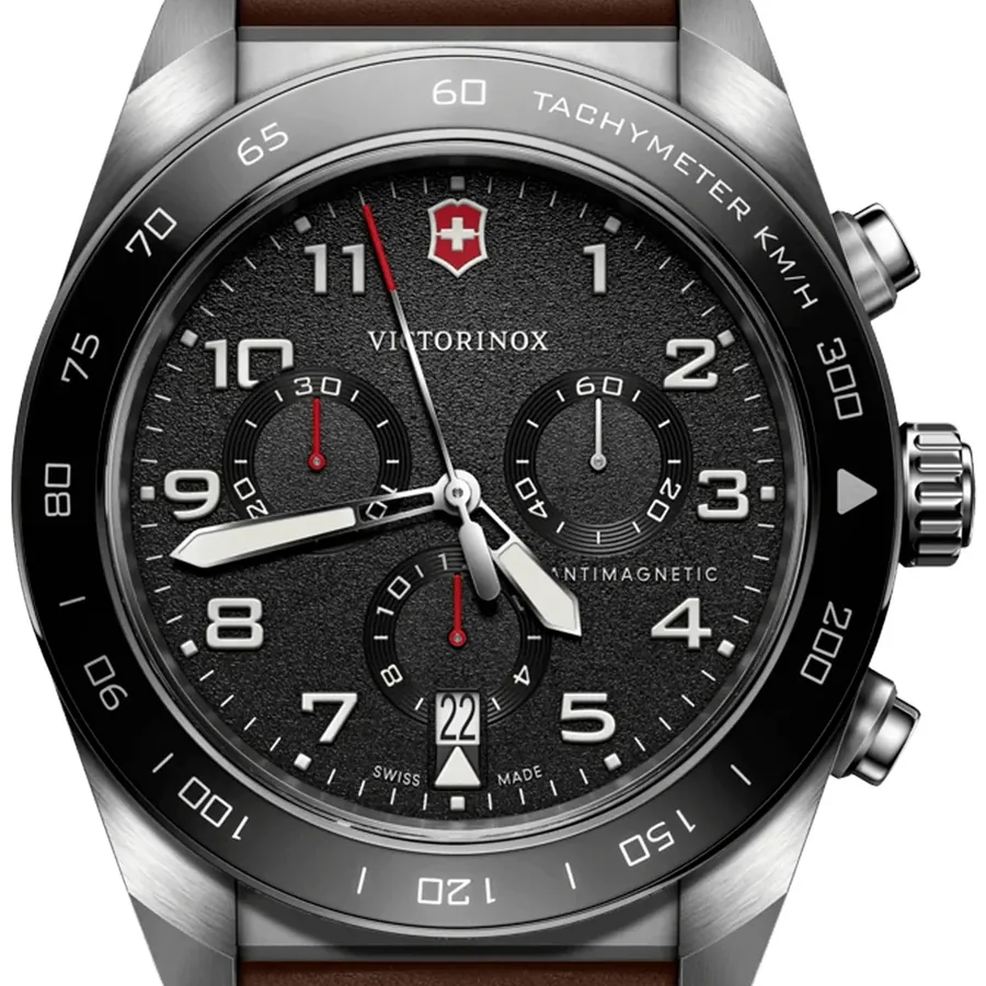 Victorinox Swiss Army 42mm Black Dial, Brown Leather Strap, view 2