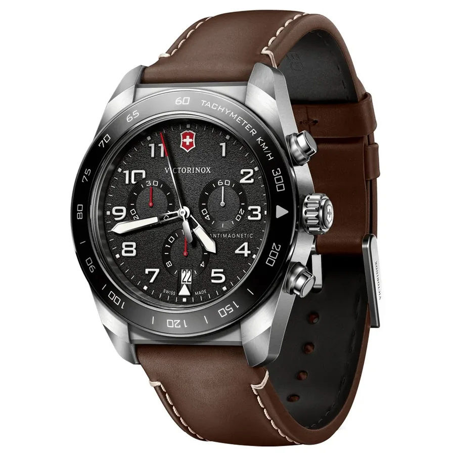 Victorinox Swiss Army 42mm Black Dial, Brown Leather Strap, view 4