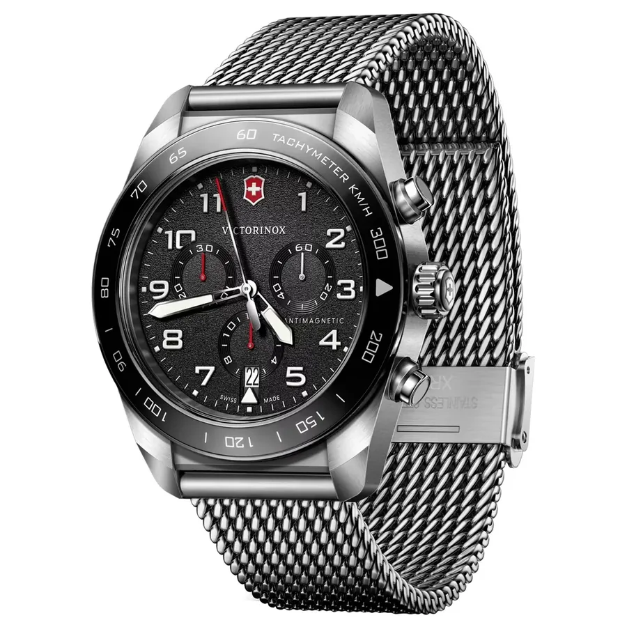 Victorinox Swiss Army 42mm Black Dial, Silver-Tone Stainless Steel Bracelet, Ref. 242048, view 4